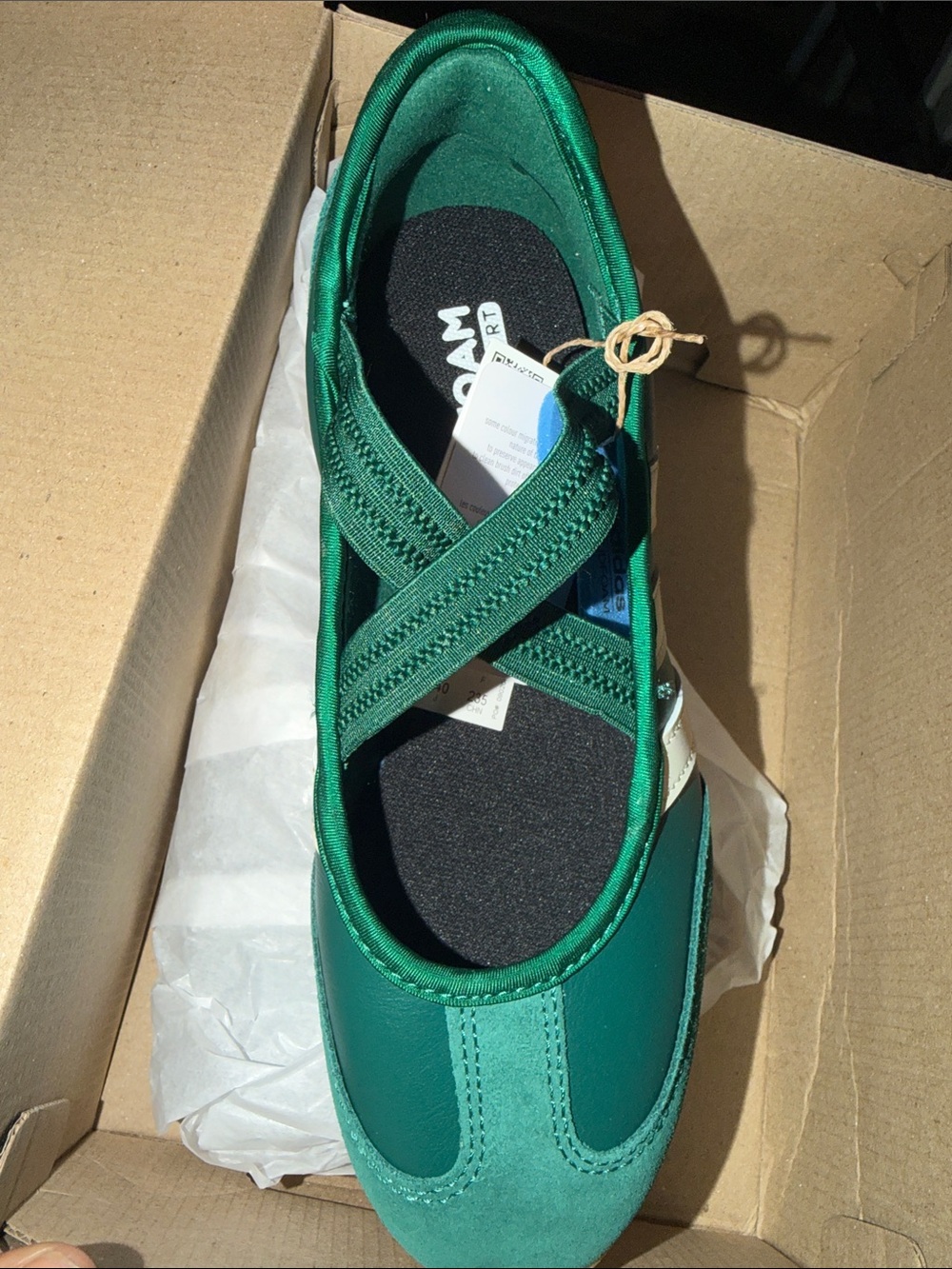 adidas Green Barreda Mary Jane Slip-On Loafers with Cream Stripes - Picture 3 of 5